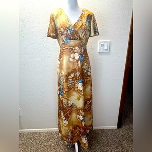 Vtg 70s Nani Hawaii Mark Christopher Hawaiian Long Dress Brown Floral Size 10